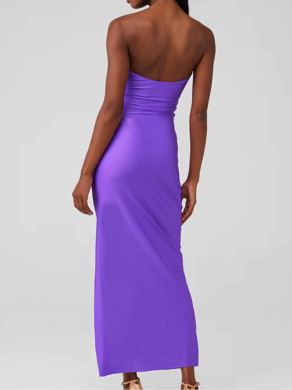 Baobab Ola Maxi Dress Purple Metallic Cutout Strapless Slit Size M - Picture 3 of 5